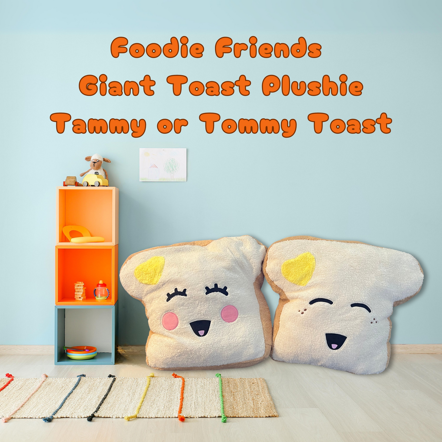 Tammy & Tommy Toast Plushie β Giant Squishy Bread Pillow with Secret Pockets | Food-Themed Collectible Plush | Soft Kawaii Stuffed Toy
